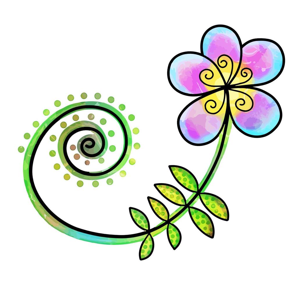 elegante flor lila acuarela doodle vector
