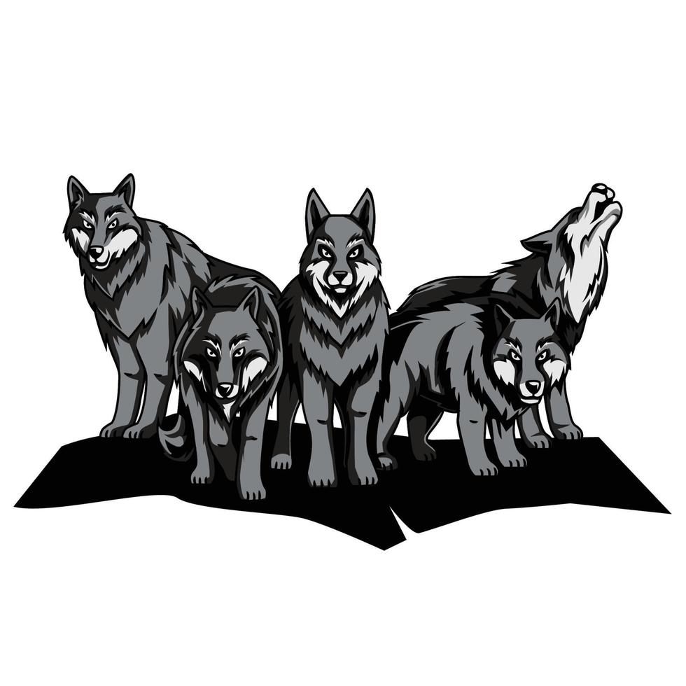 wolf pack graphic illustration vector