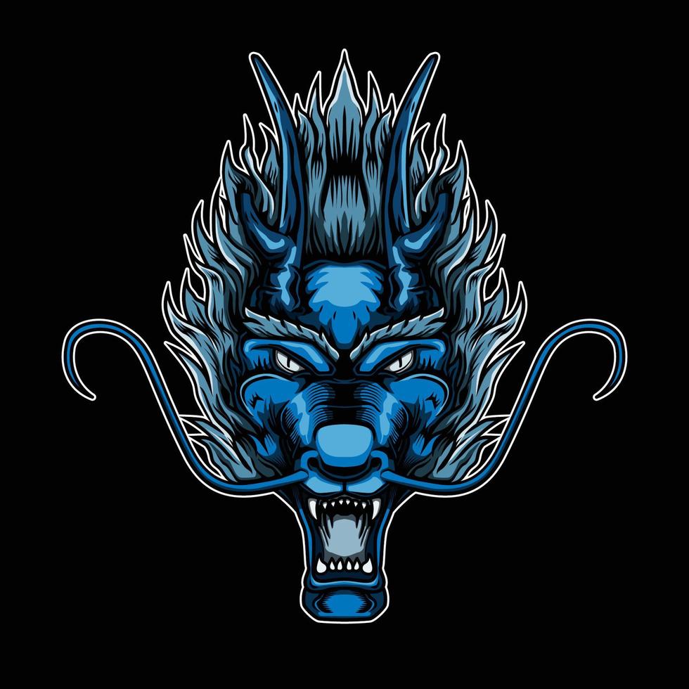 Azure dragon head illustration vector