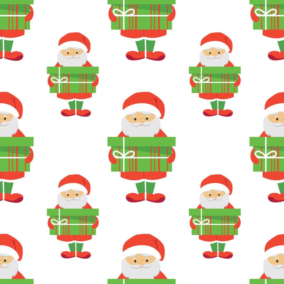 Seamless festive background with a kind Santa Claus and a large gift box in his hands vector