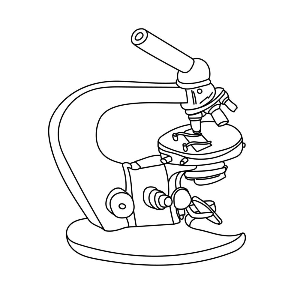 Ilustración de vector de contorno microscopio, herramienta de investigación para microscopía