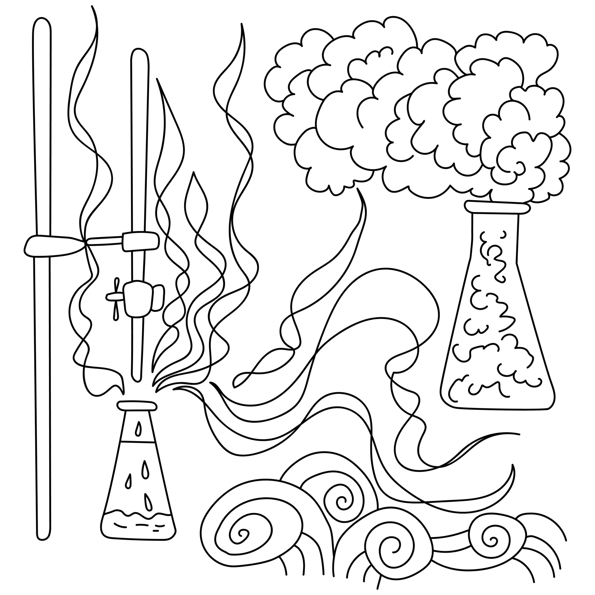 Science coloring page with laboratory instruments and utensils, ornate
