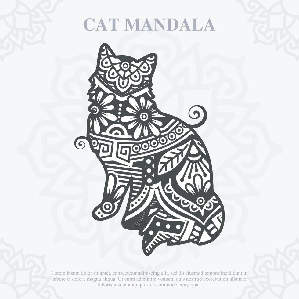 Cat Mandala line art style. Boho Cats SVG. Vector EPS 10