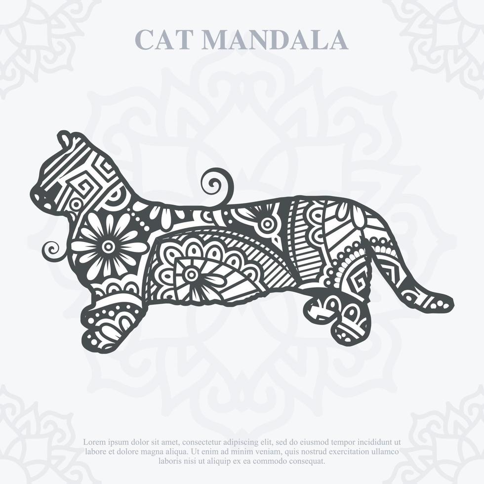 Cat Mandala line art style. Boho Cats SVG. Vector EPS 10