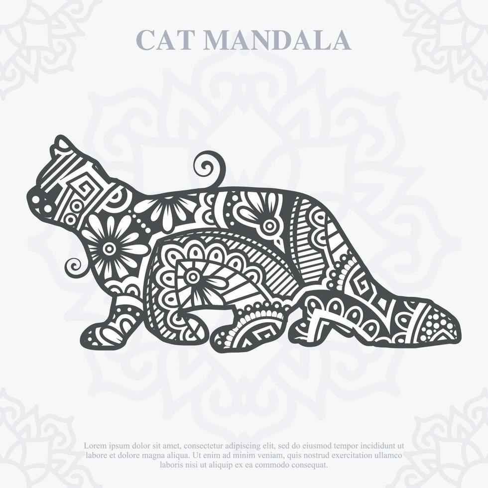 Cat Mandala line art style. Boho Cats SVG. Vector EPS 10