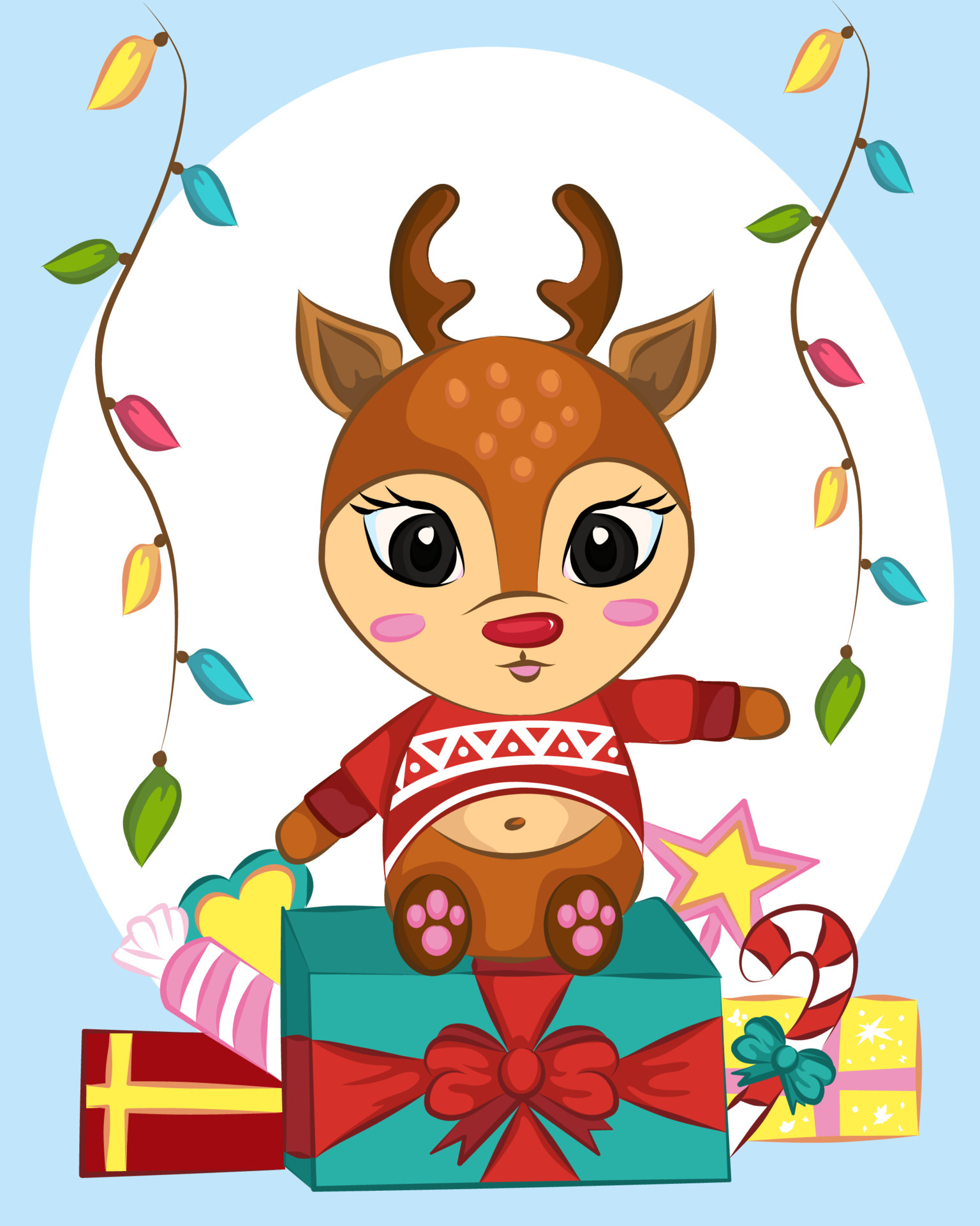 Cute deer smiling christmas with gift 4748740 Vector Art at Vecteezy