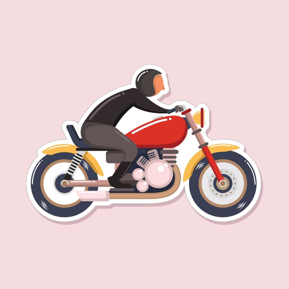 pegatina, piloto, motocicleta, plano, vector, ilustración vector