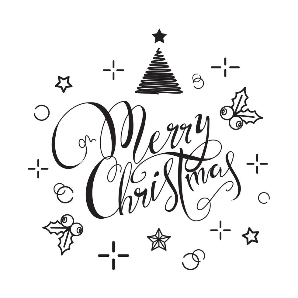 Merry Christmas calligraphy, lettering, Hand written sign. vector