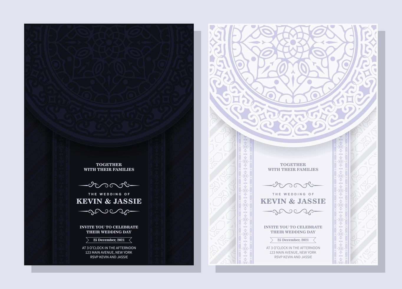 elegantes invitaciones de boda con elegantes diseños de patrones ornamentales vector