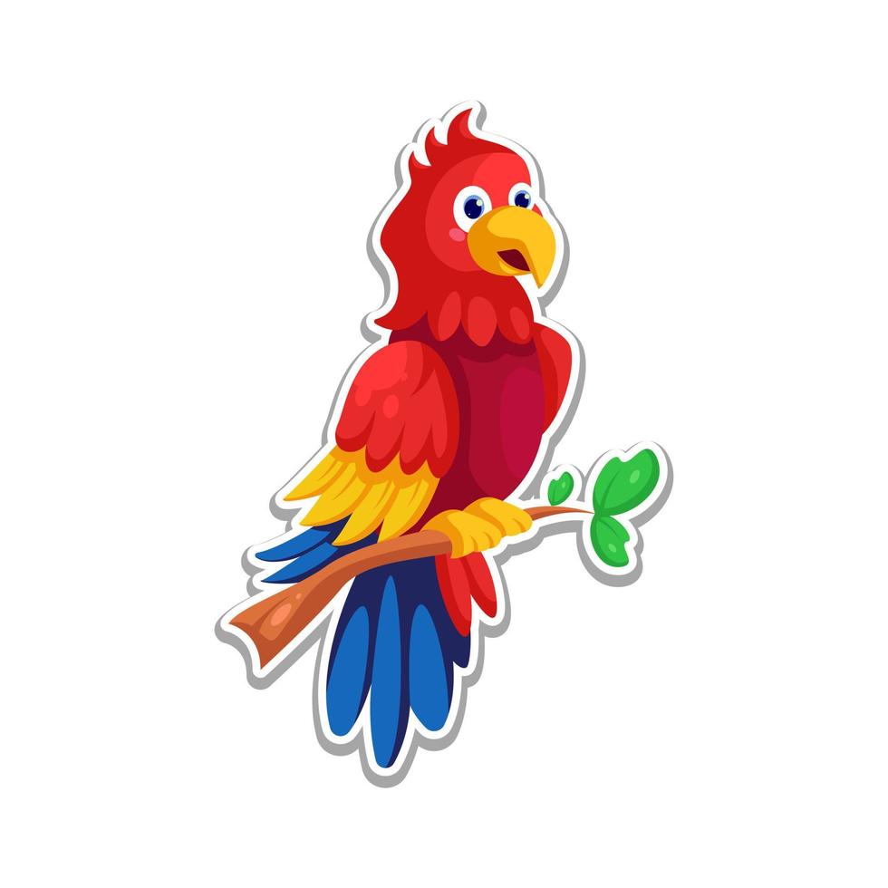 lindo pájaro guacamayo posado en una rama de árbol ilustración de dibujos animados vector