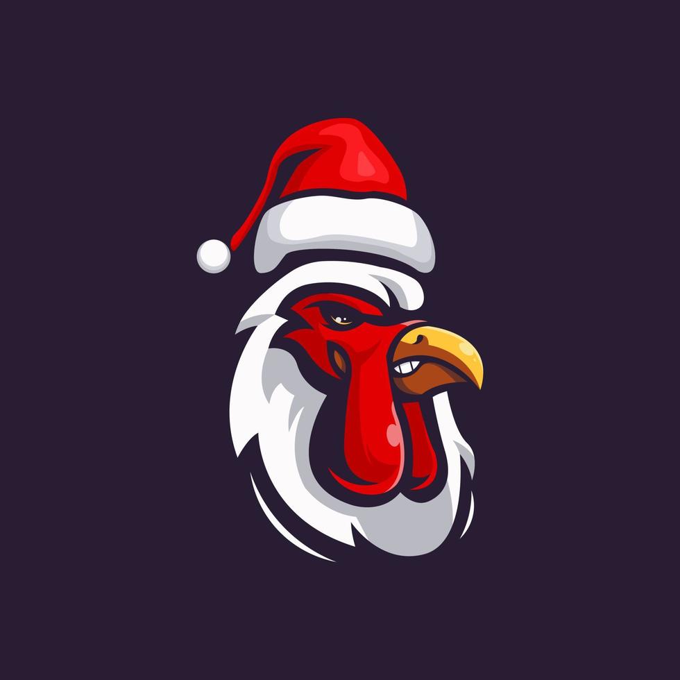 Chicken wearing santa hat vector illustration