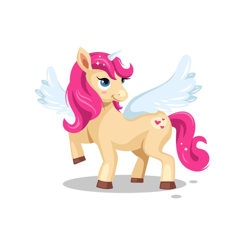 Unicornio con ilustración de vector de peinado de color rosa pony