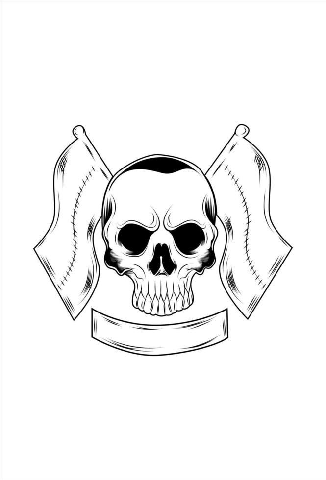 Skull with flag vector illustration