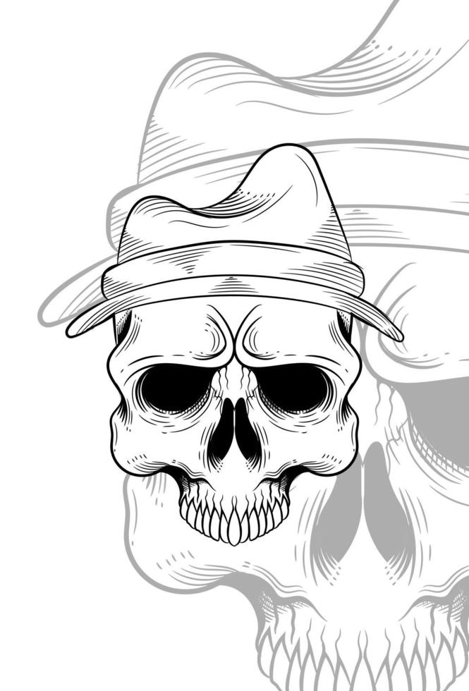 Human skull and hat vector illustration