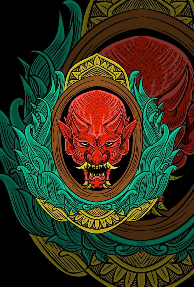 Demon with floral vector illustration