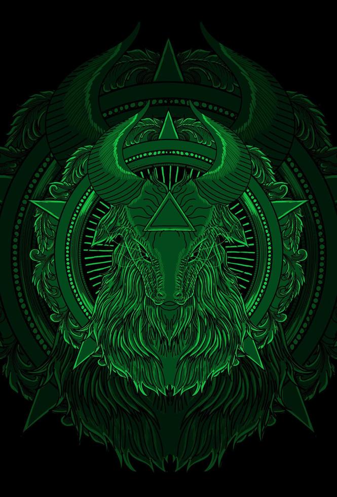 Mandala and leaf goat artwork illustration vector