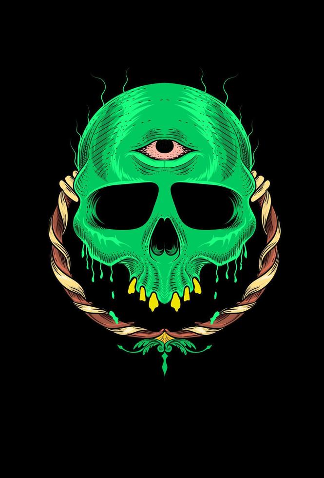 Skull with monster green vector illustration