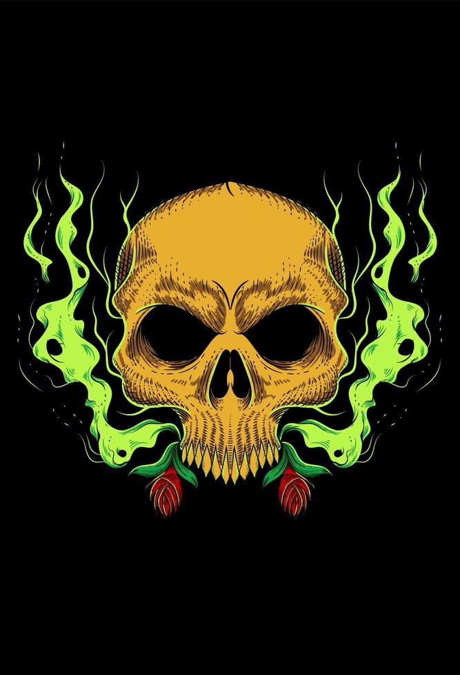 Skull human with smoke and flower vector illustration