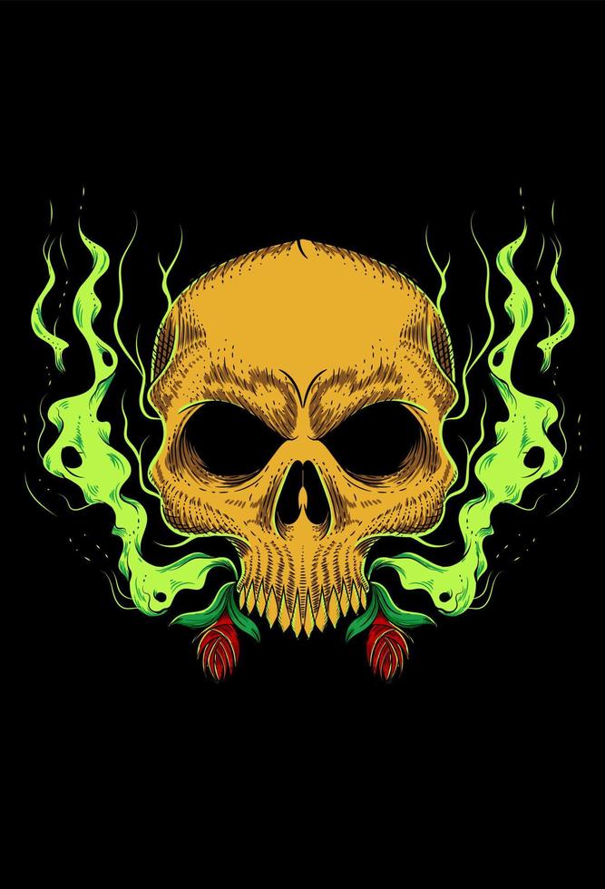 Skull human with smoke and flower vector illustration