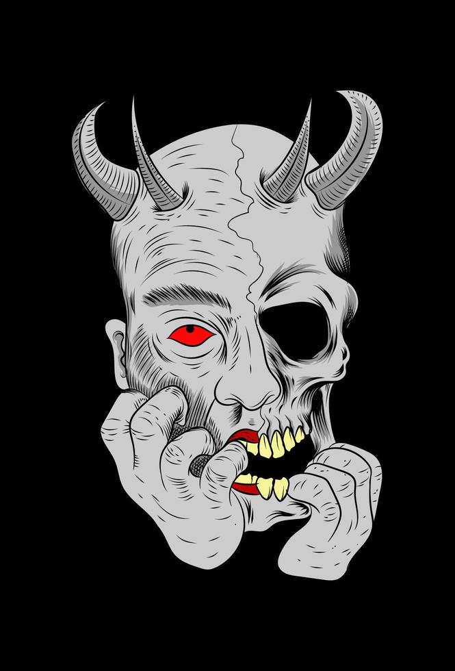 Human skull with devil vector illustration