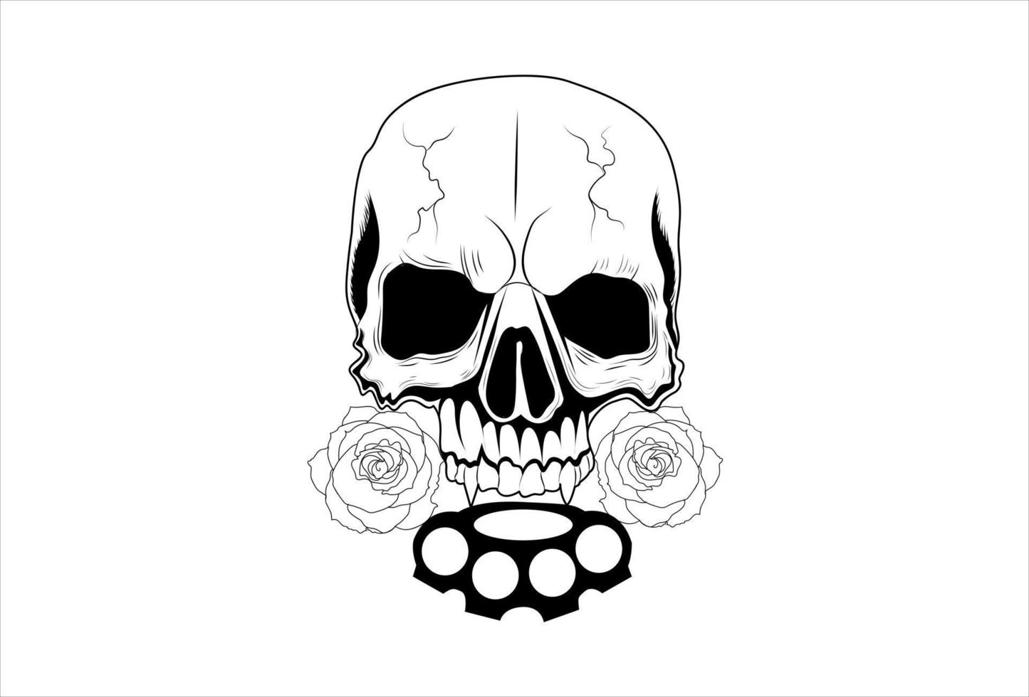Skull With knuckle and rose vector illustration