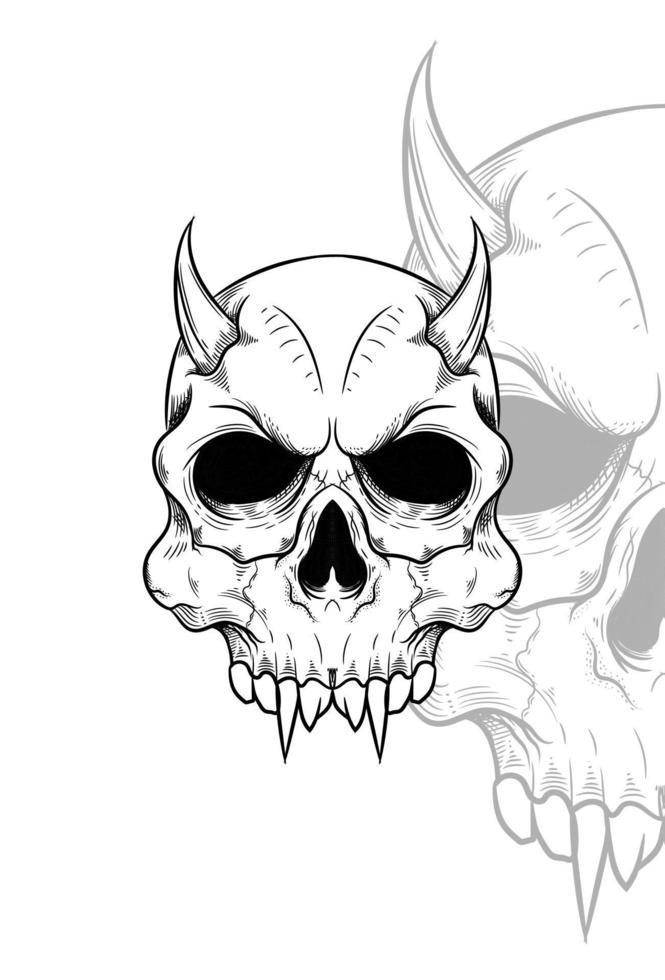 Human skull with horn and devil mask vector