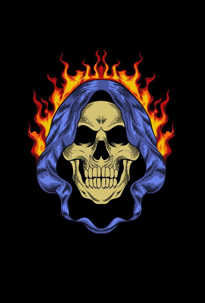 Skull with cloak and fire vector illustration