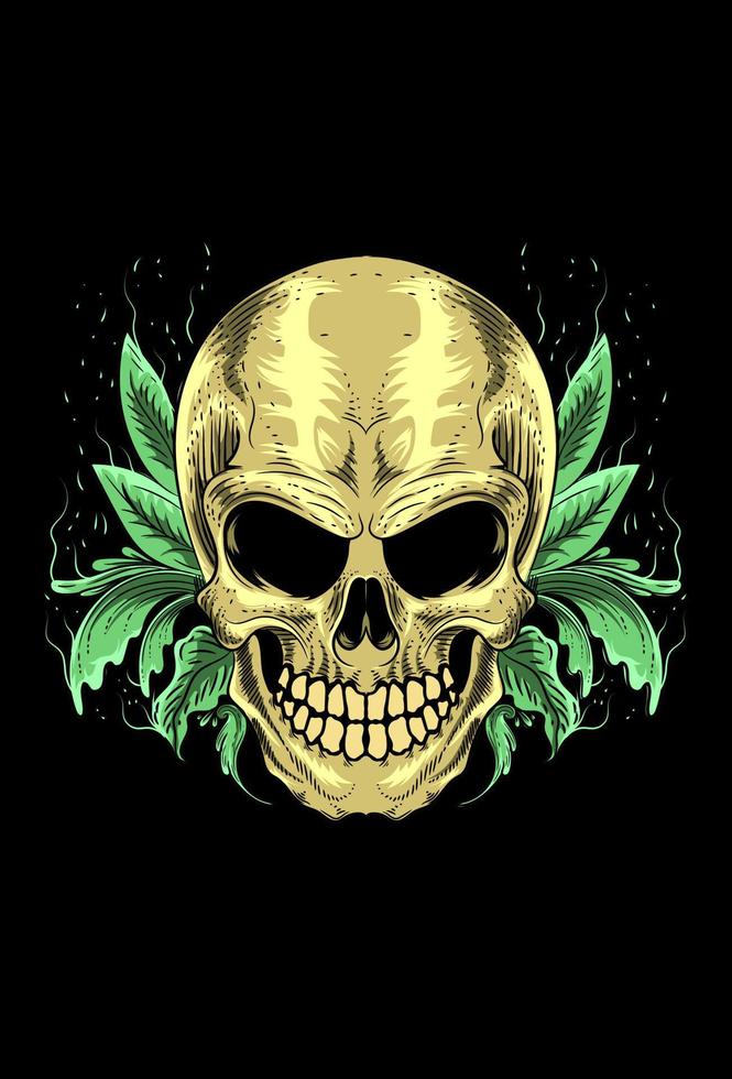 Skull with leaf vector illustration