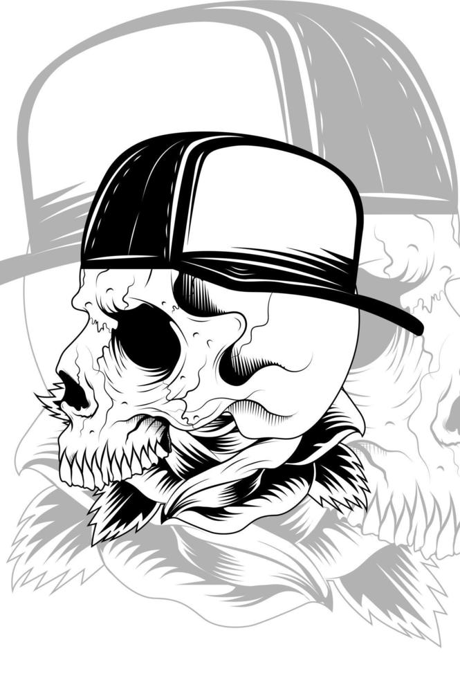 Skull with flower rose and hat vector illustration