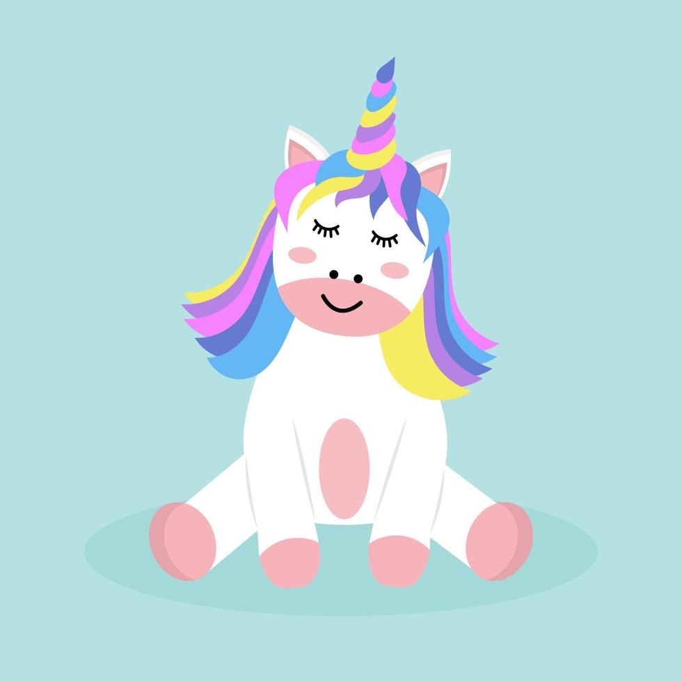 Cute baby unicorn sitting down. vector