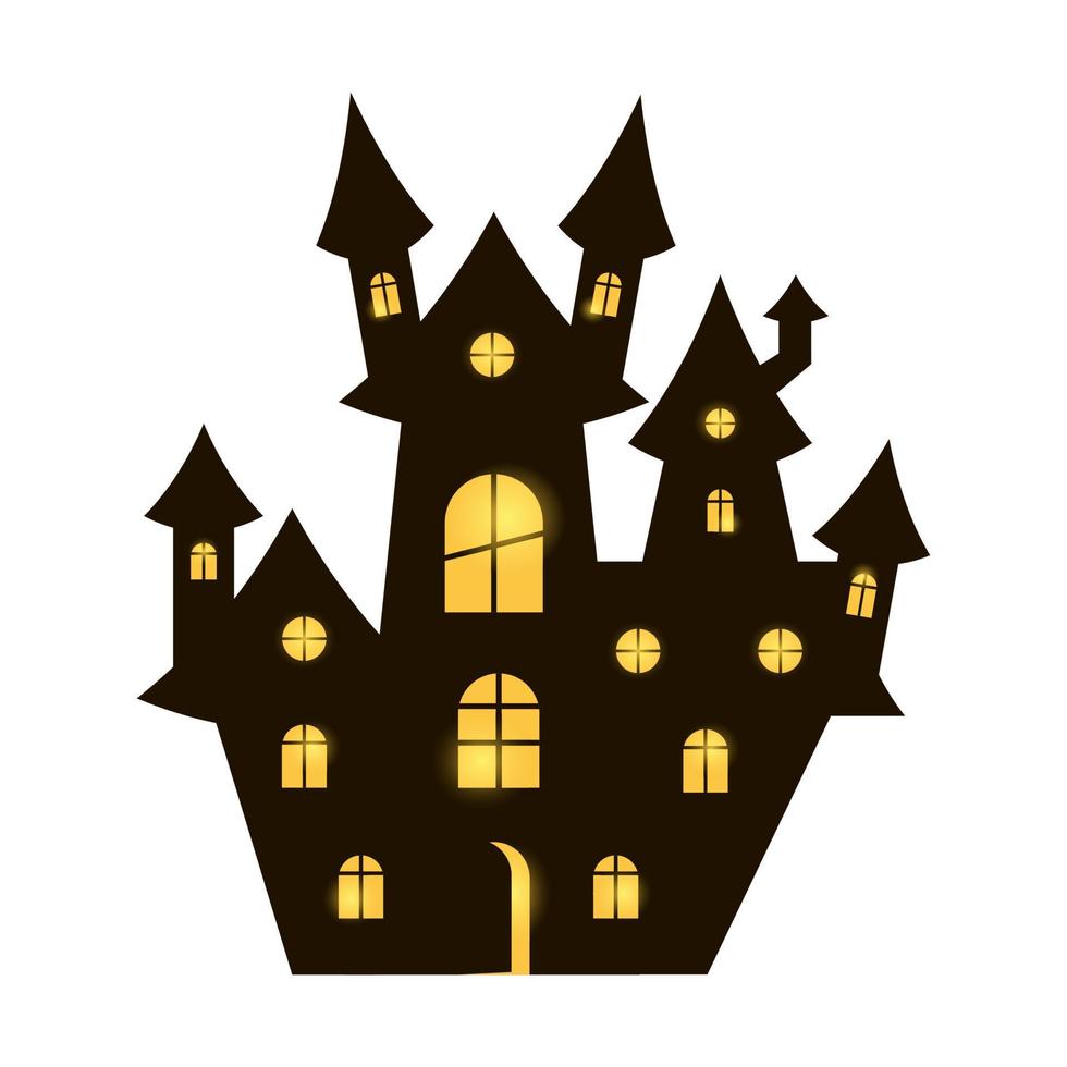 Scary castle with glowing windows isolated on white background. vector