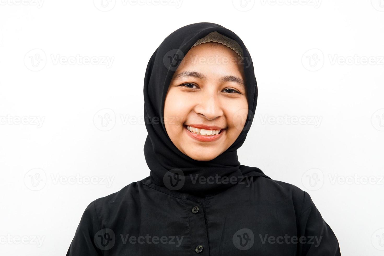 Closeup of cheerful beautiful young muslim woman isolated photo