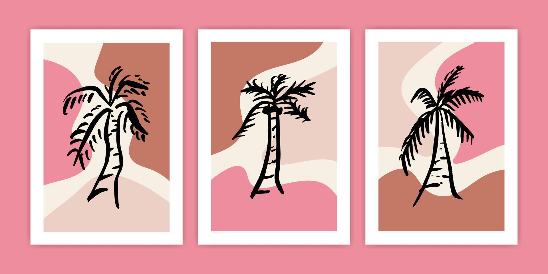 conjunto de ilustración de cartel de palmera abstracta vector