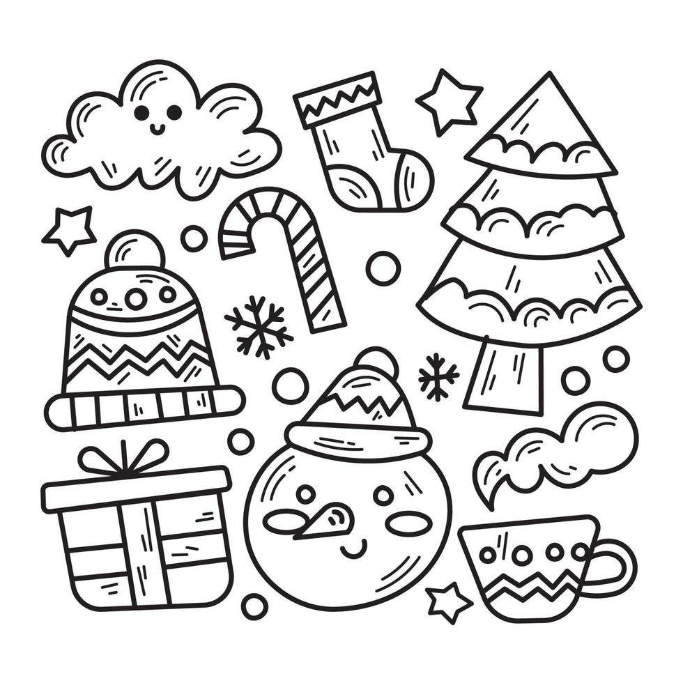 paquete de doodle de ilustración de tema de invierno vector