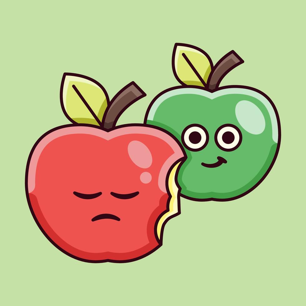 Cute Bite Red Apple with Green Apple Illustration vector