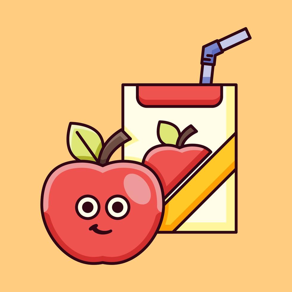 linda manzana con ilustración de caja de jugo vector