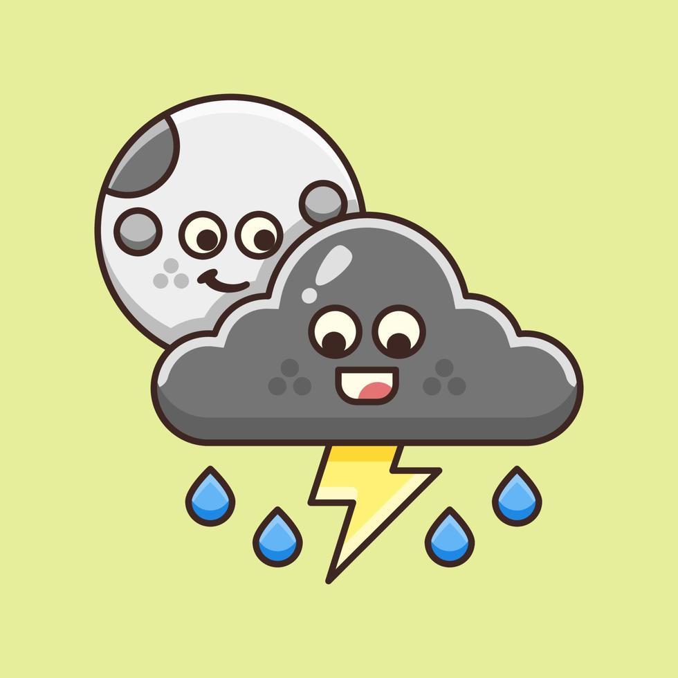Cute Cloudy Storm with lightning at night Illustration vector