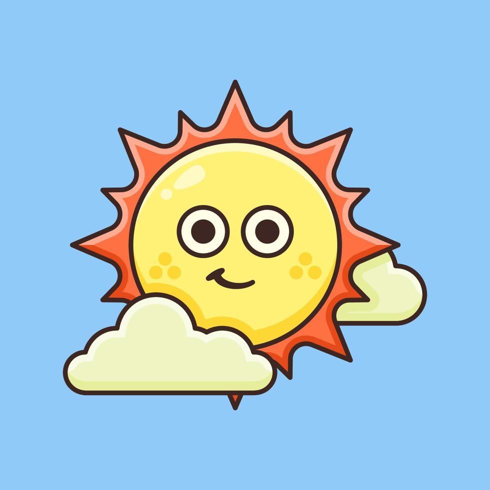 Cute Sunshine surrounding with cloud. vector