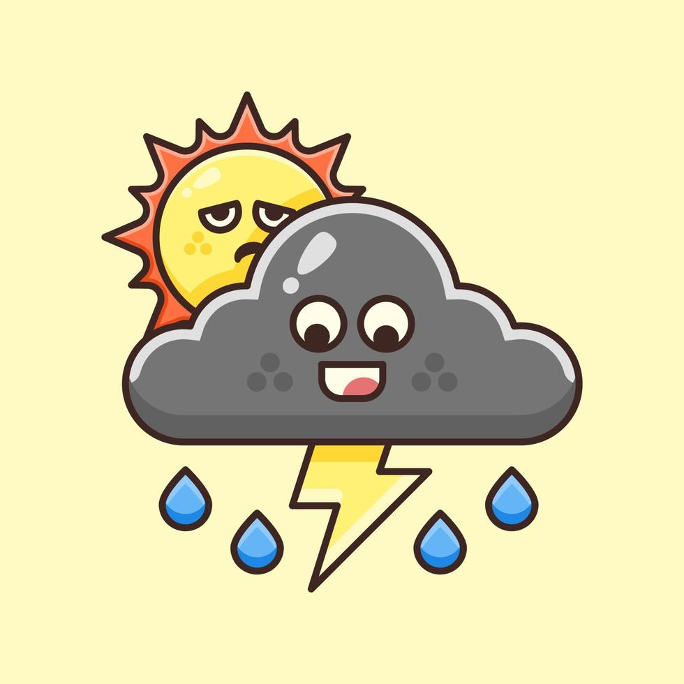 Cute Cloudy Storm with Sun Illustration vector