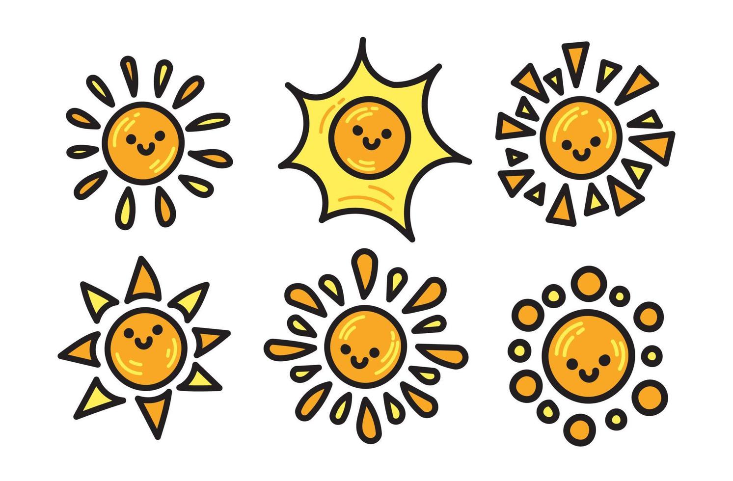 paquete de doodle de ilustración de sol vector