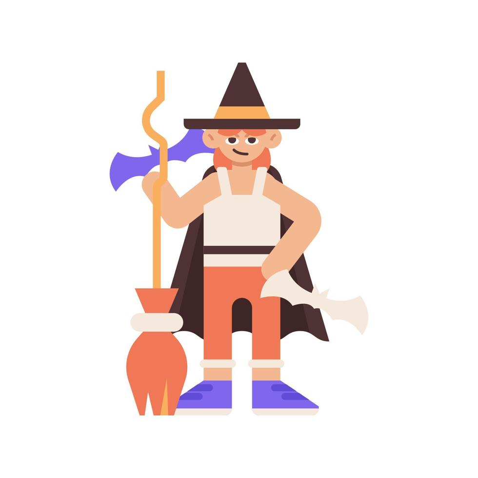 Wizard Halloween holding Broomstick Illustration vector