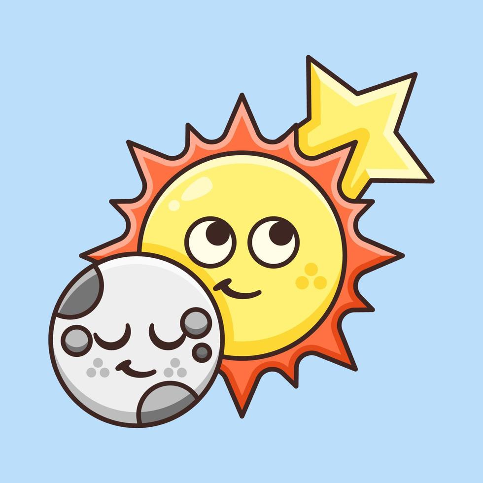 Cute Moon with Sun and Star Illustration vector