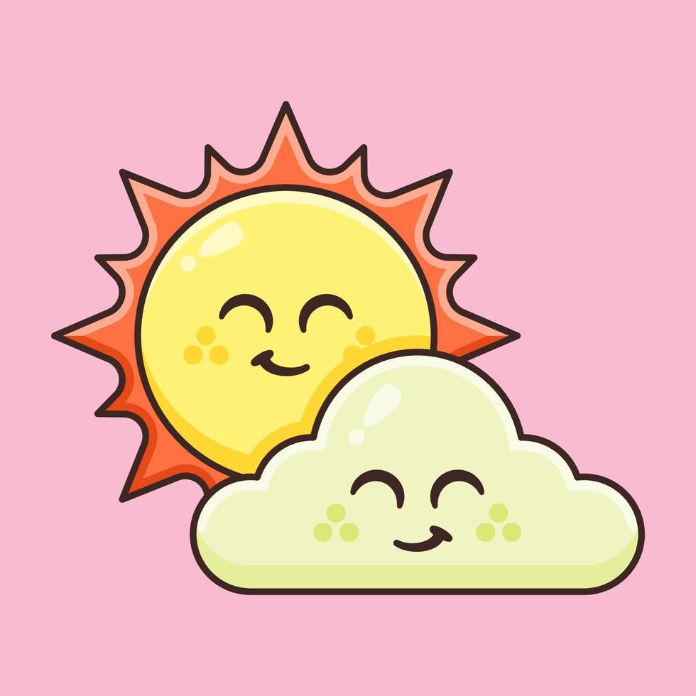 Cute Sunshine with Cute Cloud. vector