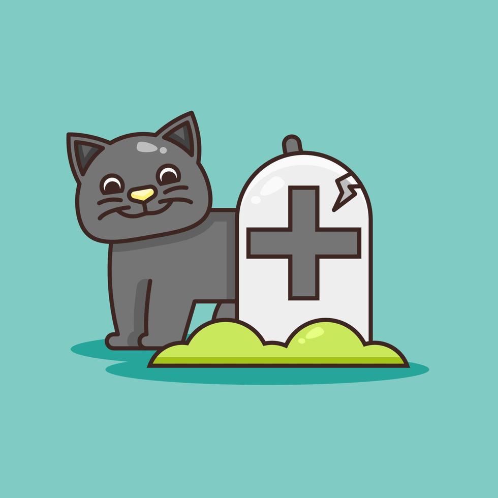 Cute Cat behind Tombstone Illustration. vector