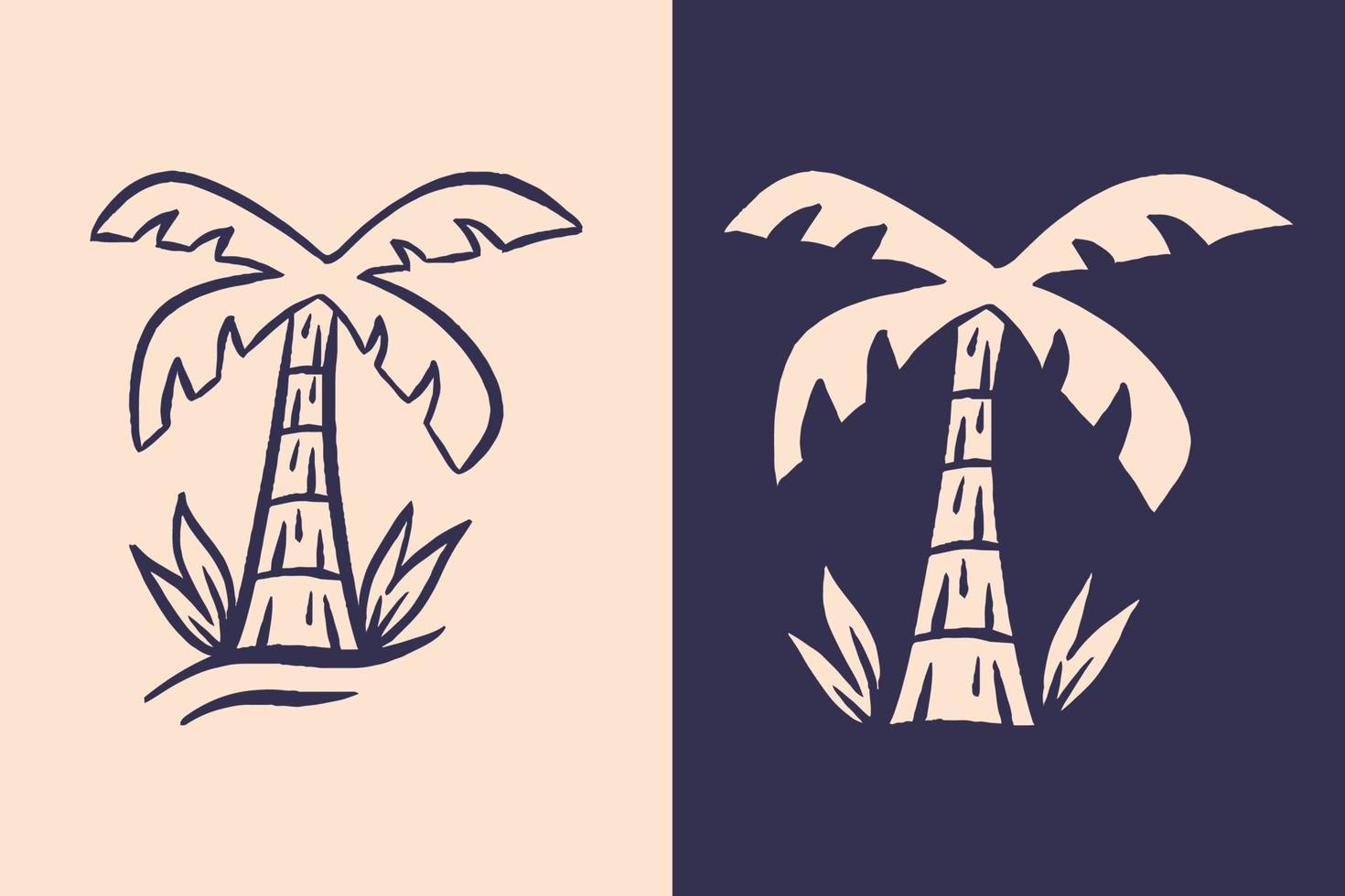 Palm or Coconut Tree with Retro Style Illustration vector