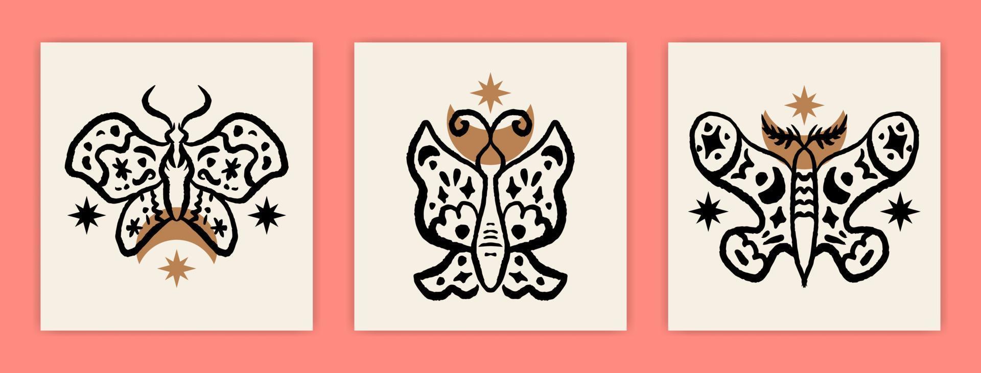 misterio y cartel chamánico ilustración de mariposa vector