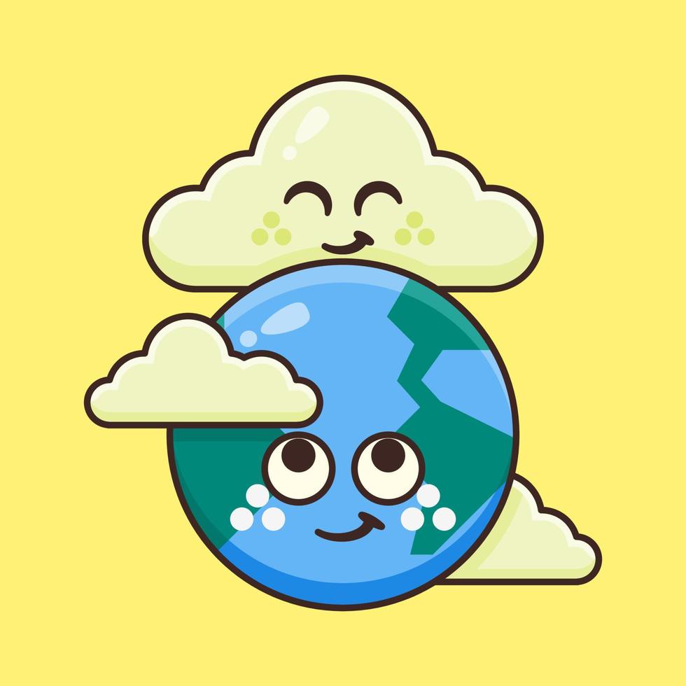 Cute Earth with Cloud Illustration vector