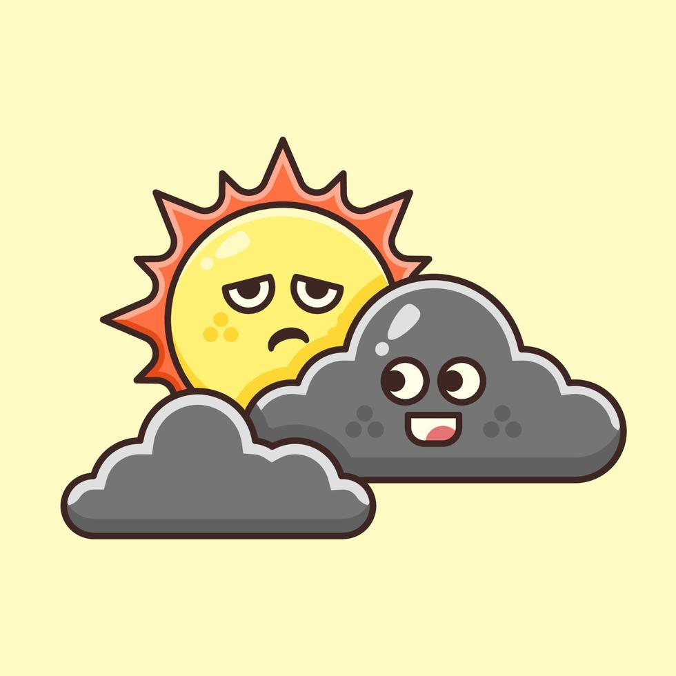 lindo sol bloqueado por linda nube. vector