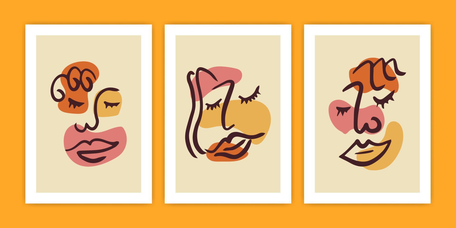 Set of Abstract Poster of Woman Face Illustration vector