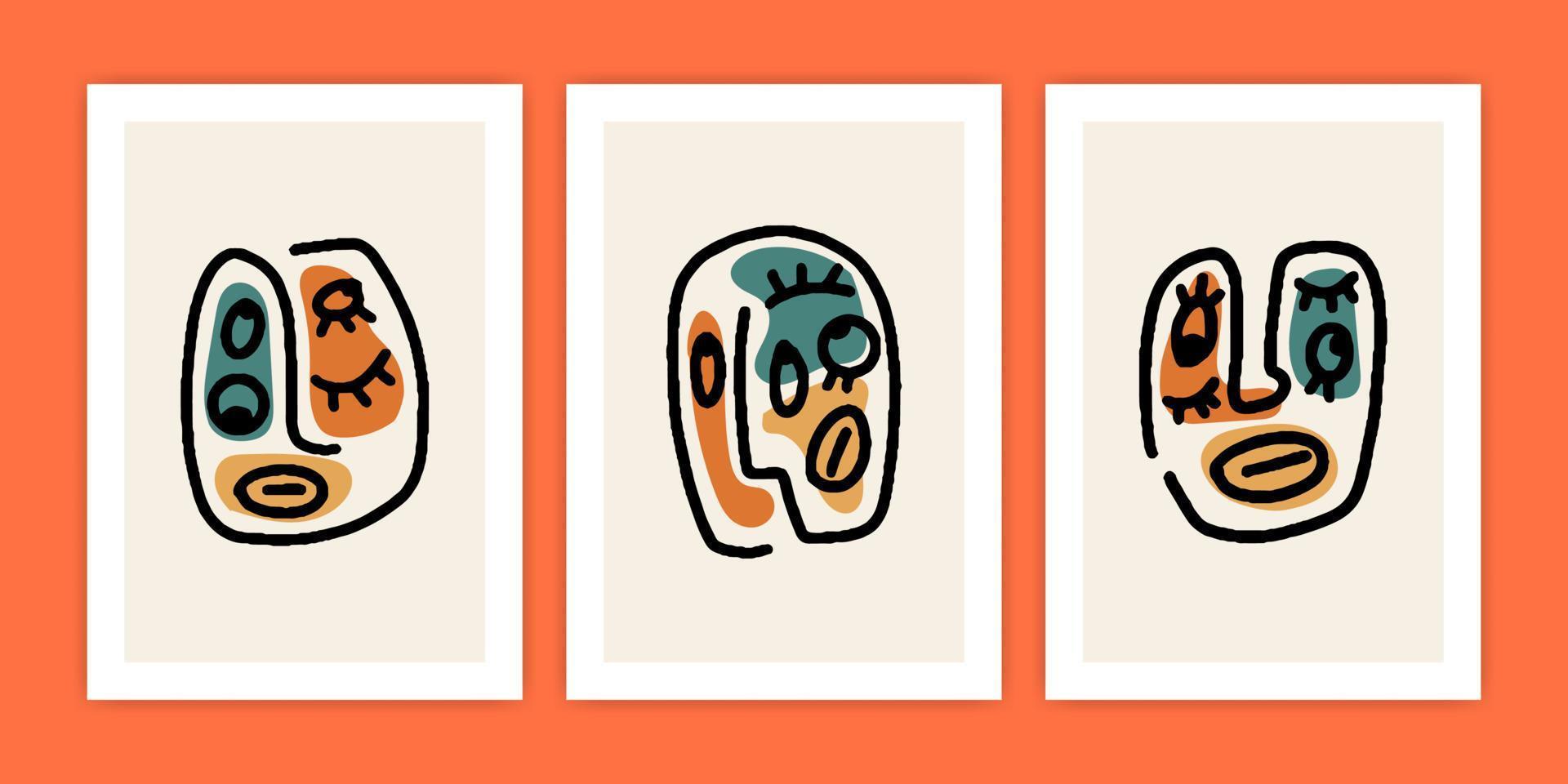 Set of Abstract Face for Poster Print vector
